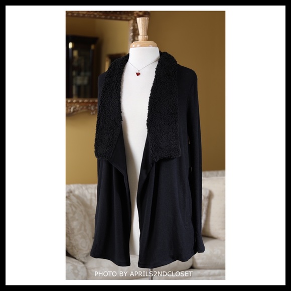 BLACK LONG DRAPED SHAWL OVERSIZED CARDIGAN A3C - Picture 2 of 8